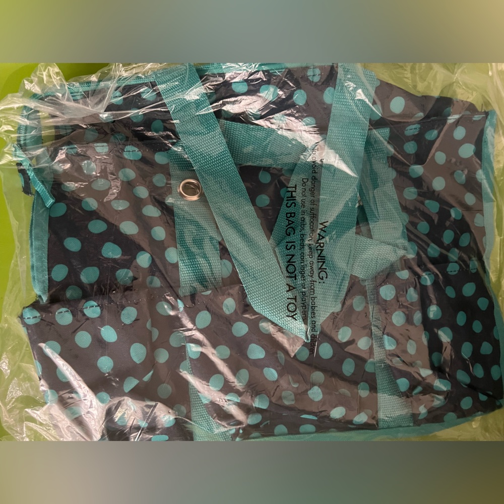 Thirty One Zip Top Organizing Utility Tote “439K Navy Lots A Dots” # 4451 NIP - Picture 4 of 4